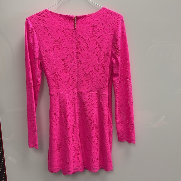 Lily Pulitzer Size Medium Hot Pink Wrap Lace Dress w/ Skort Bottom - like NEW 💖 - Picture 3 of 6